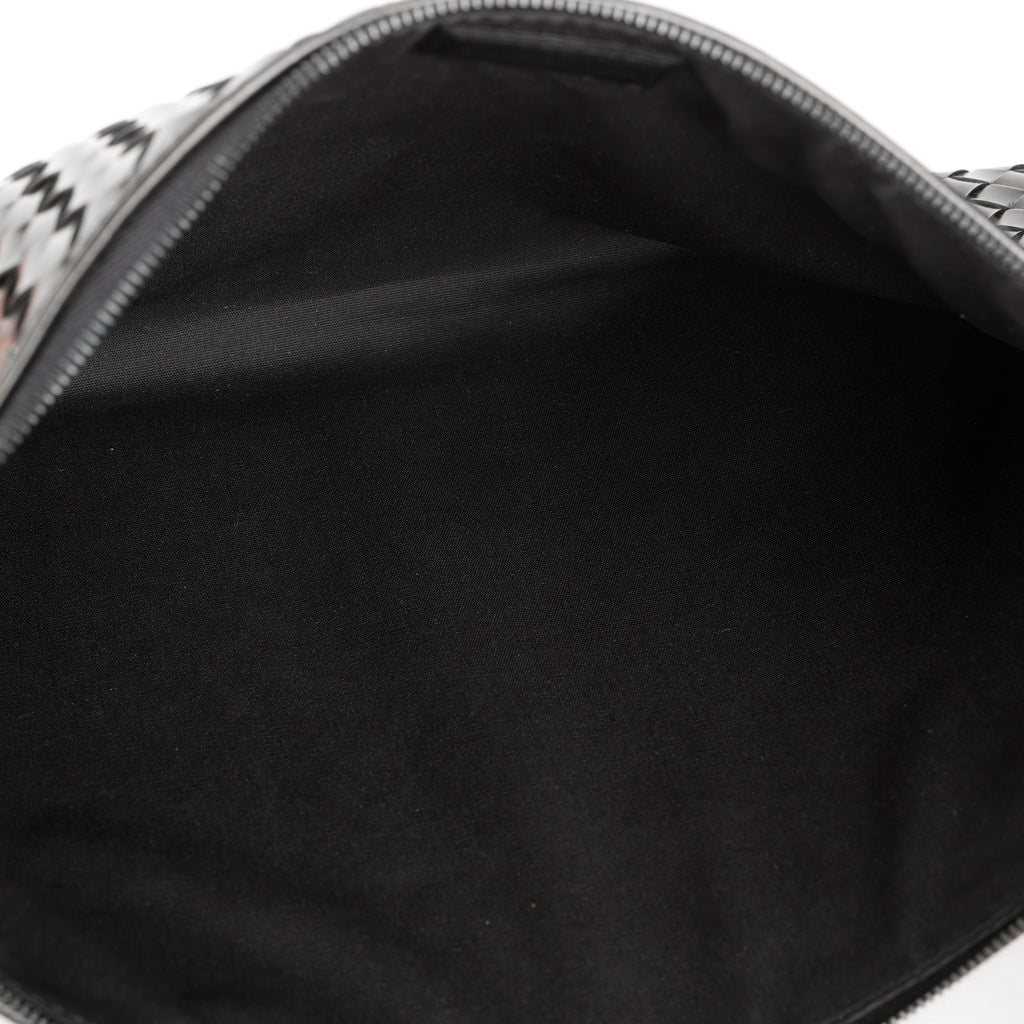 Intrecciato Zip Around Pouch, Black Patent Calfskin