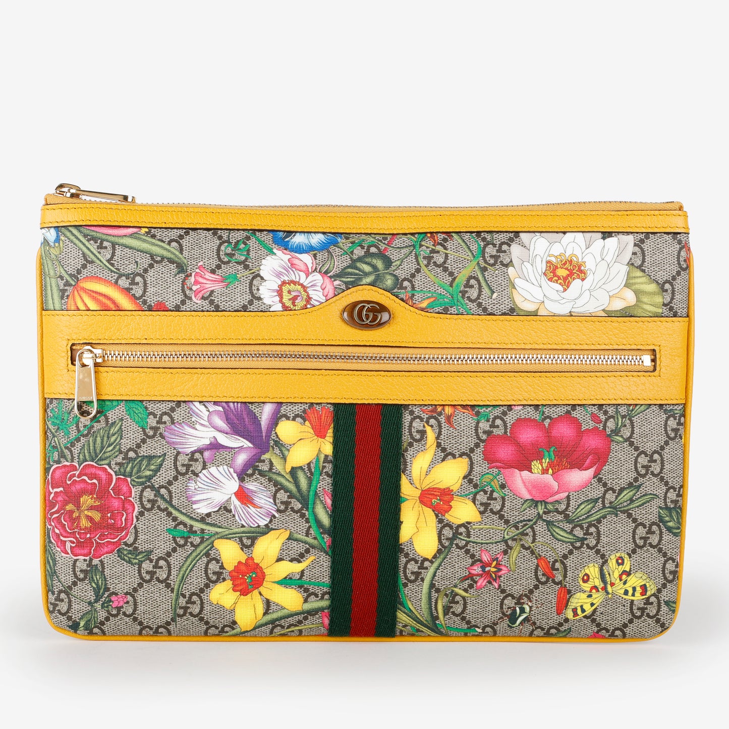 Large Ophidia Blooms Zipped Clutch, Yellow