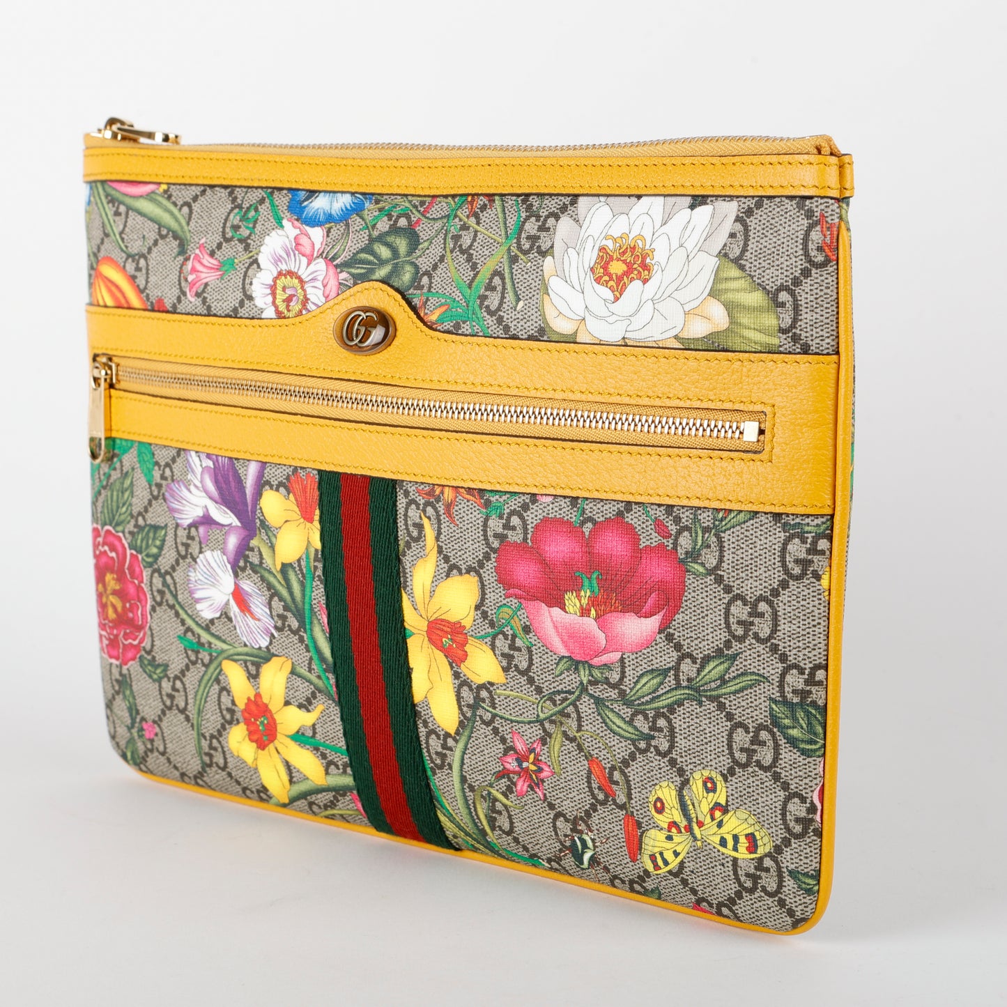 Large Ophidia Blooms Zipped Clutch, Yellow