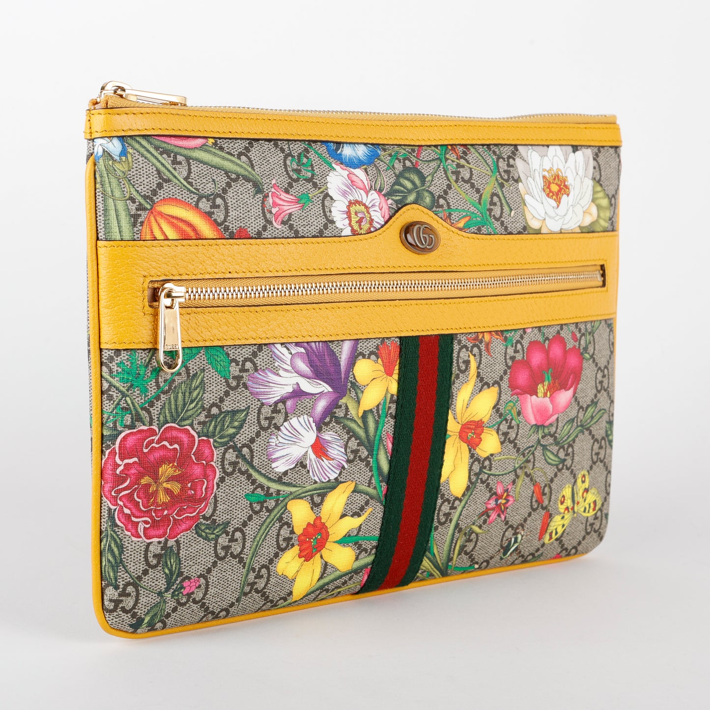 Large Ophidia Blooms Zipped Clutch, Yellow