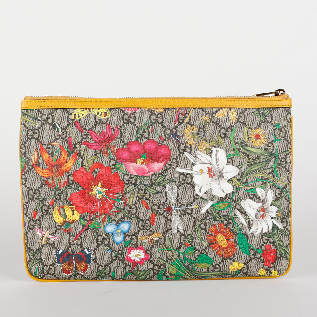 Large Ophidia Blooms Zipped Clutch, Yellow
