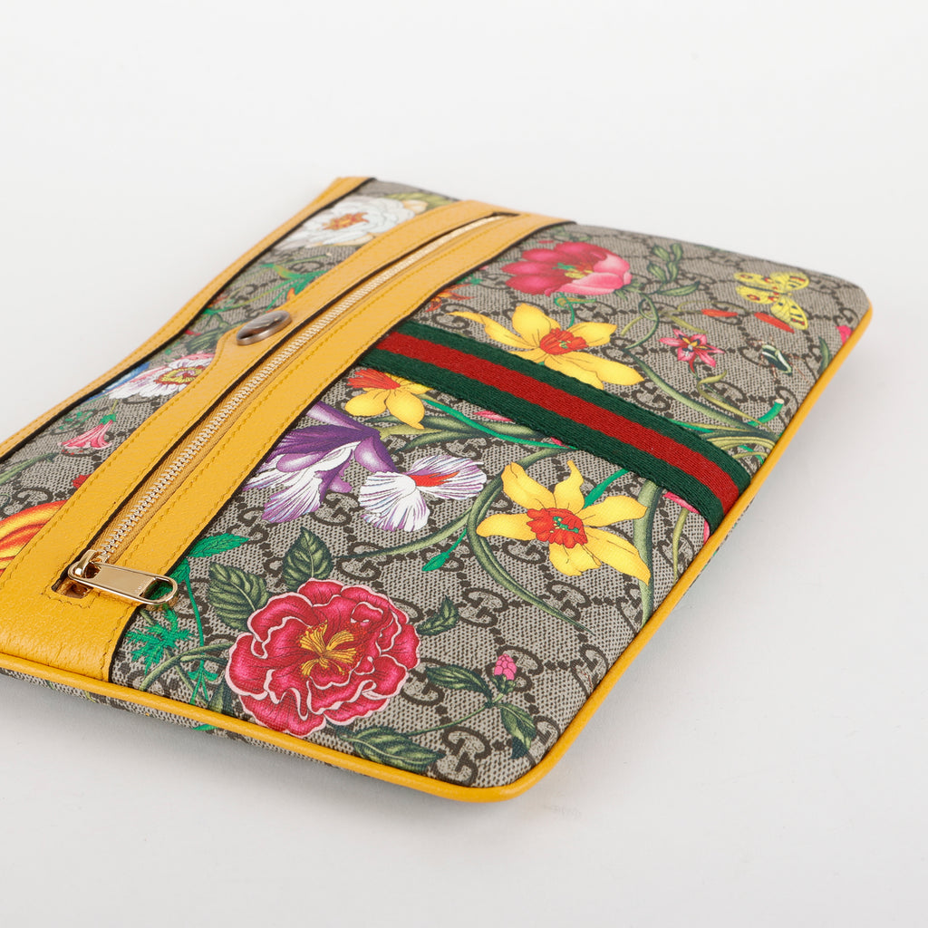 Large Ophidia Blooms Zipped Clutch, Yellow