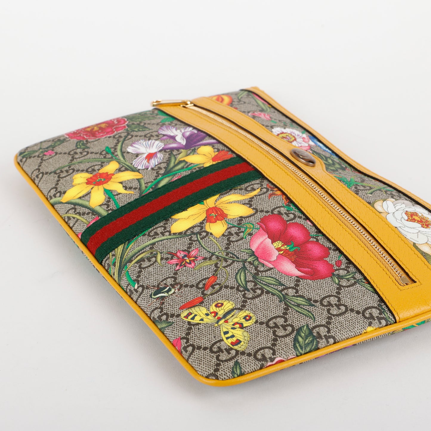Large Ophidia Blooms Zipped Clutch, Yellow