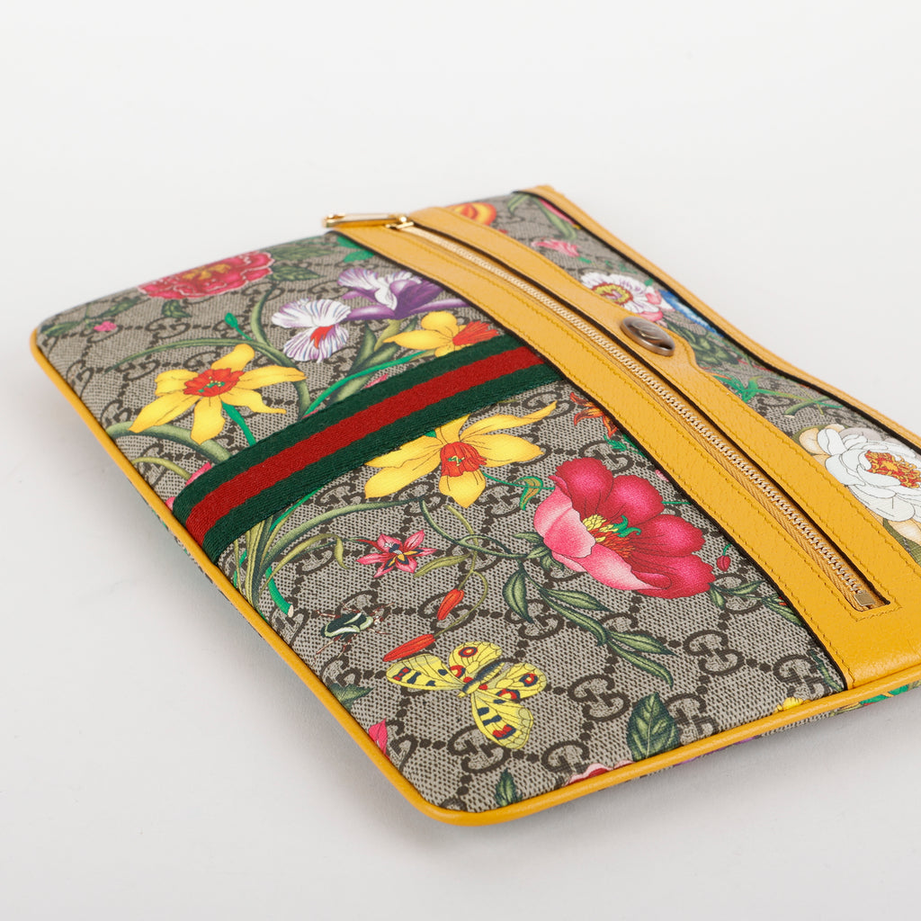 Large Ophidia Blooms Zipped Clutch, Yellow
