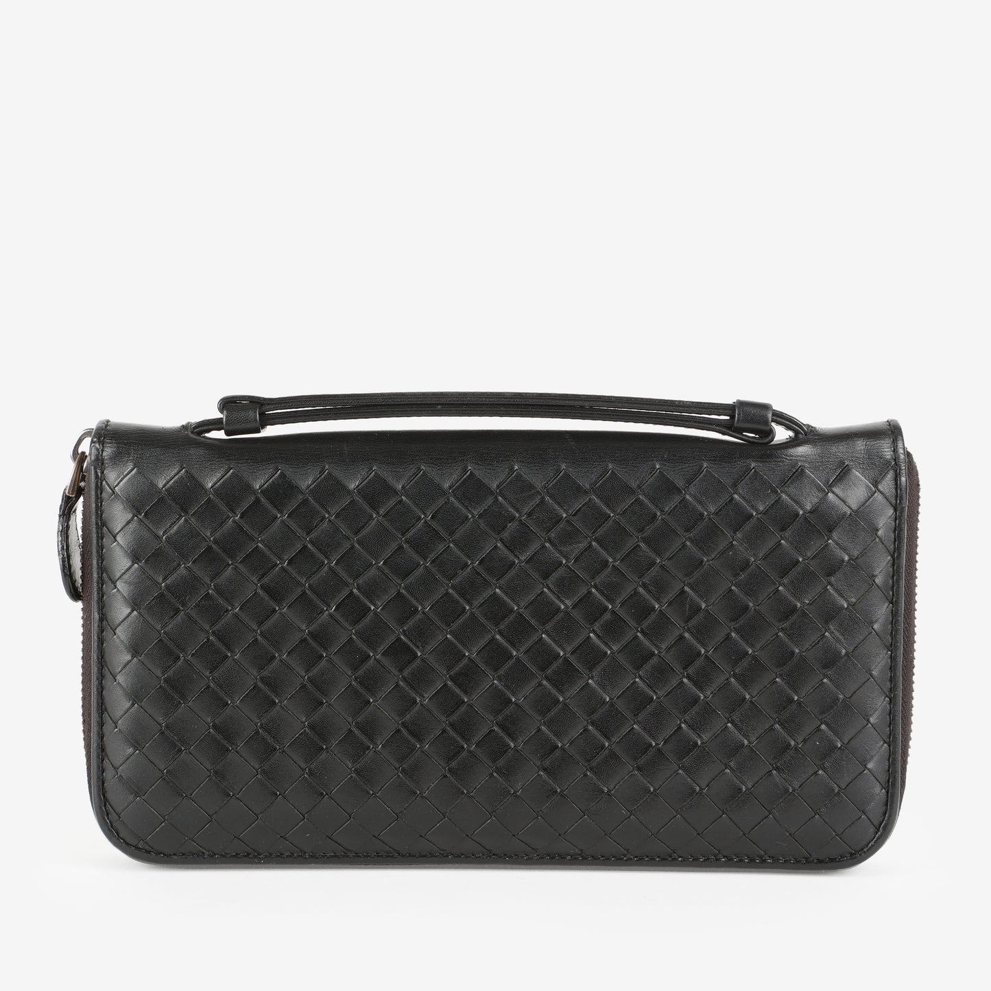 Intrecciato Travel Organizer Wallet, Black Calfskin