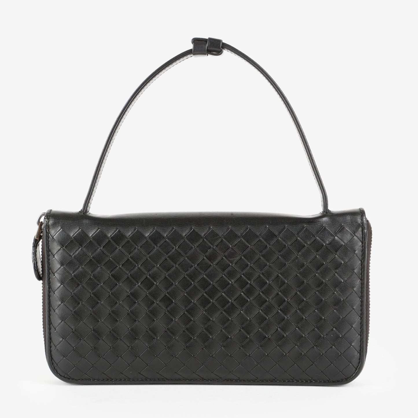 Intrecciato Travel Organizer Wallet, Black Calfskin