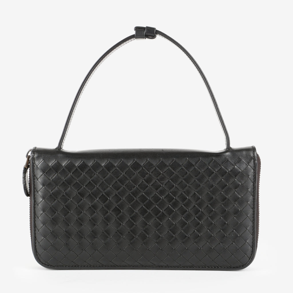 Intrecciato Travel Organizer Wallet, Black Calfskin