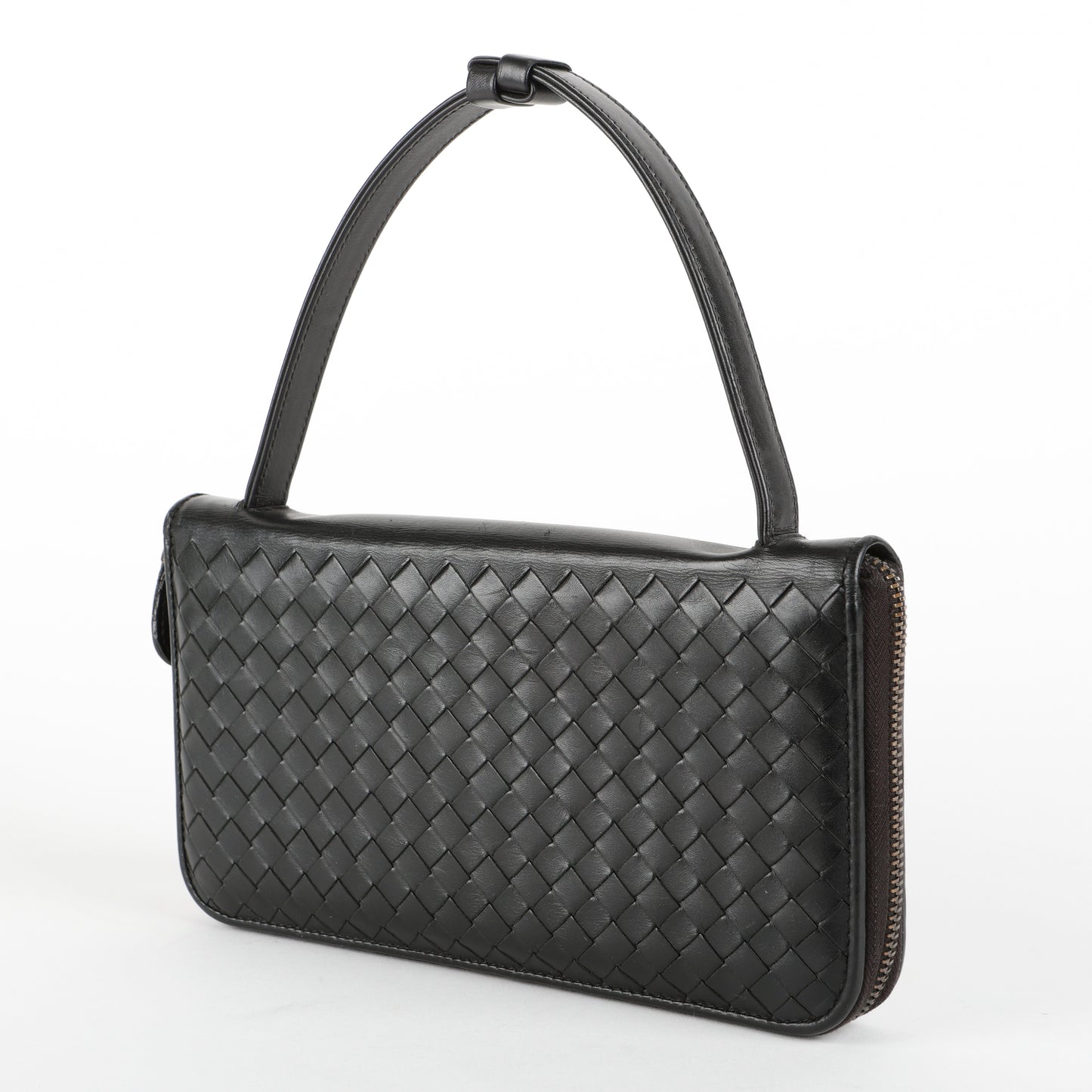 Intrecciato Travel Organizer Wallet, Black Calfskin