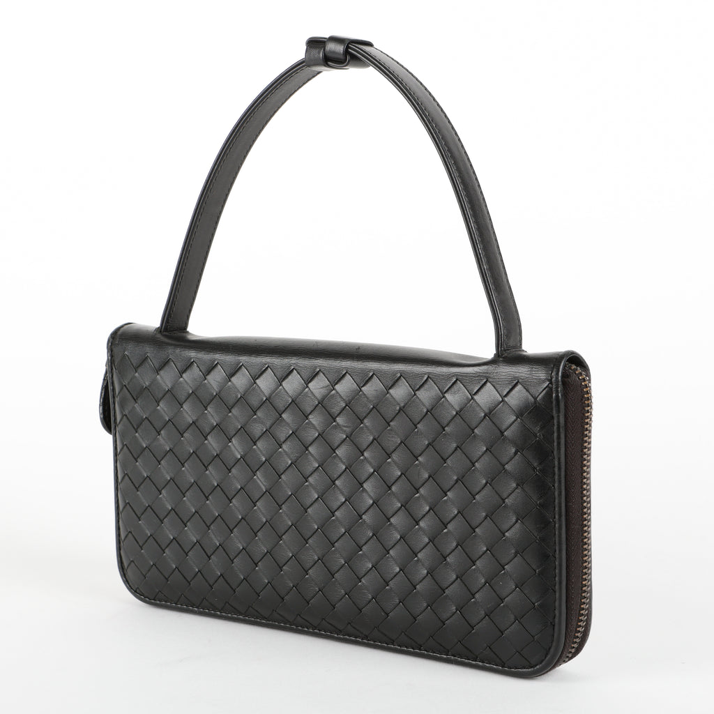 Intrecciato Travel Organizer Wallet, Black Calfskin