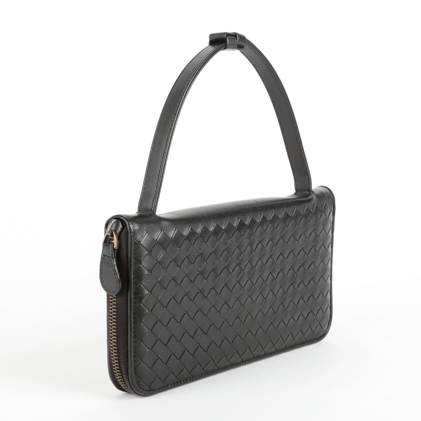 Intrecciato Travel Organizer Wallet, Black Calfskin