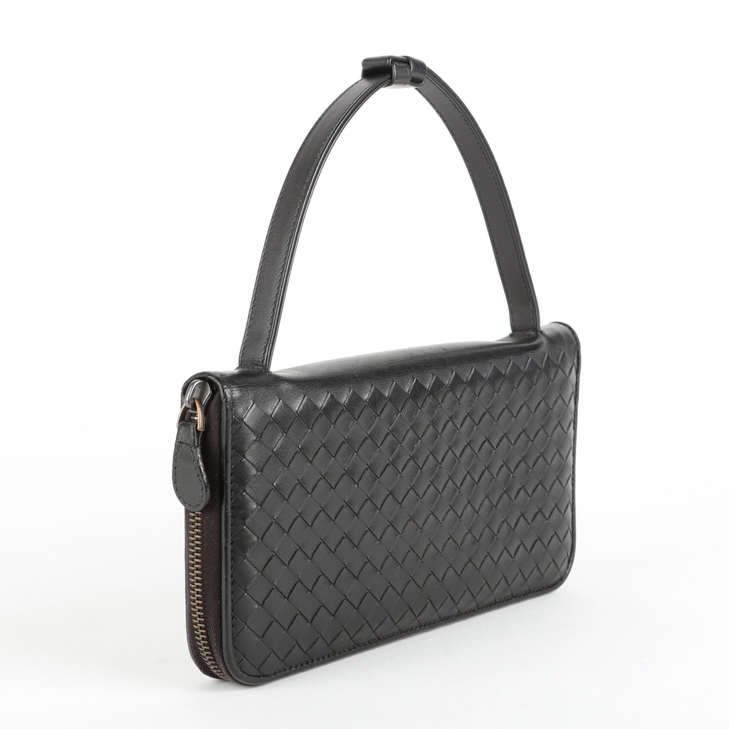 Intrecciato Travel Organizer Wallet, Black Calfskin