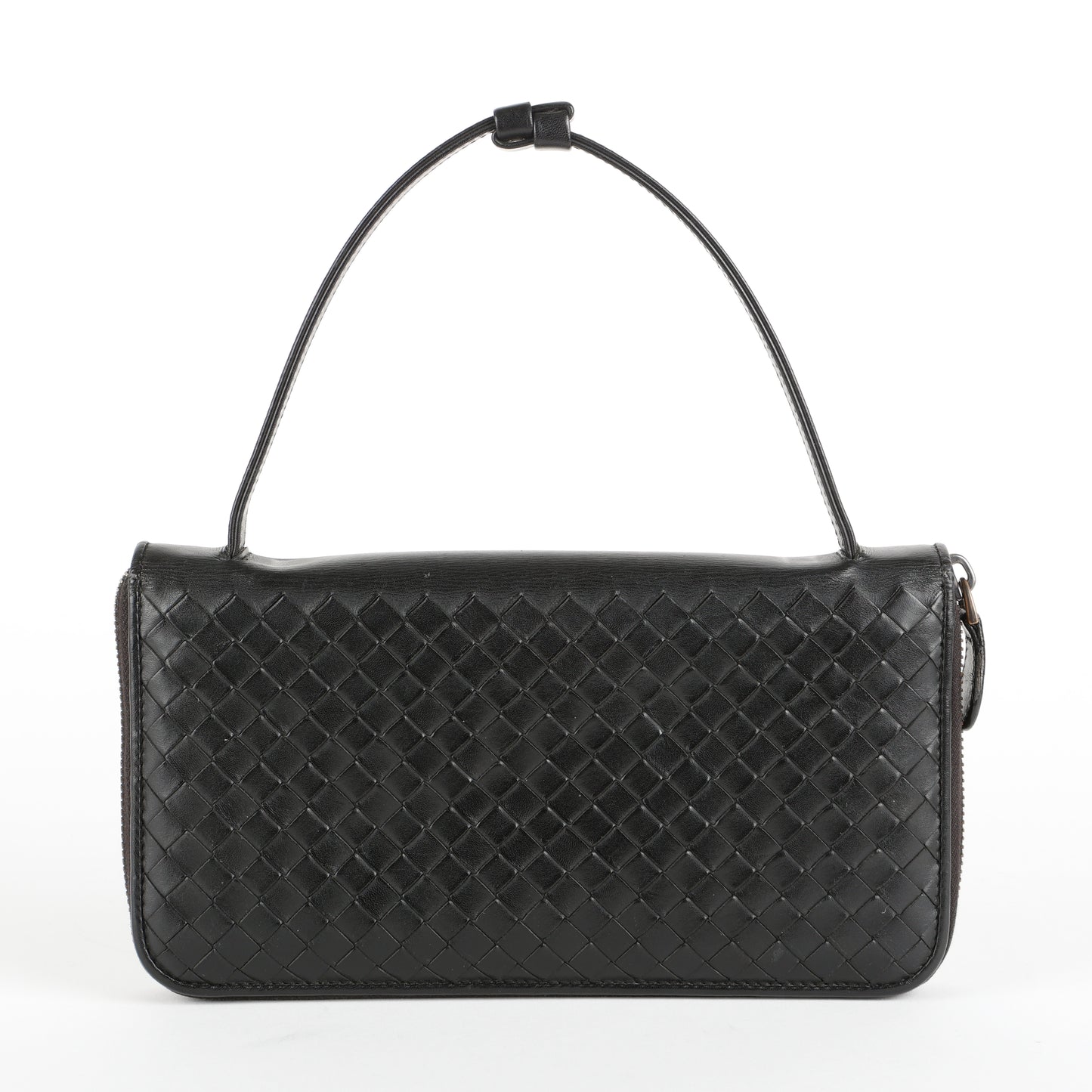 Intrecciato Travel Organizer Wallet, Black Calfskin