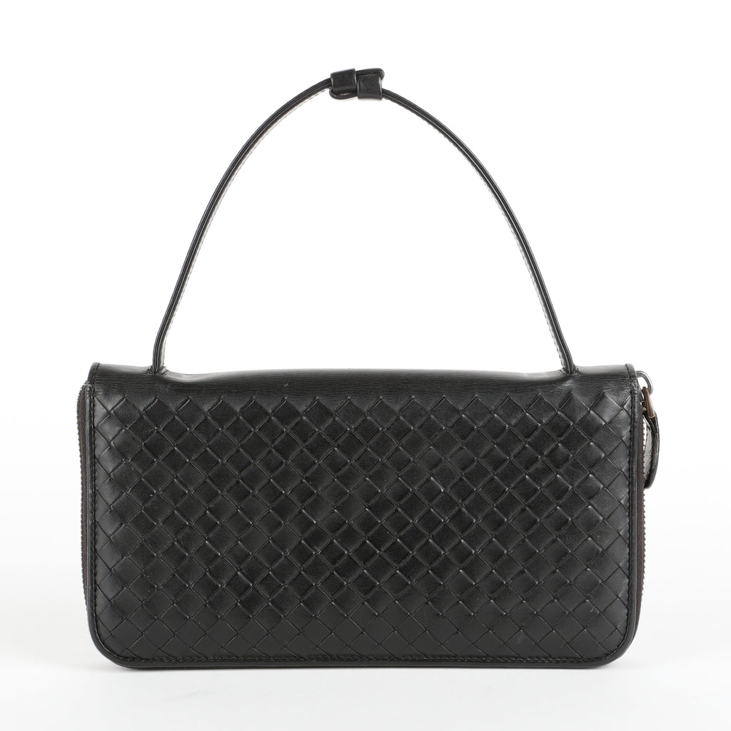 Intrecciato Travel Organizer Wallet, Black Calfskin