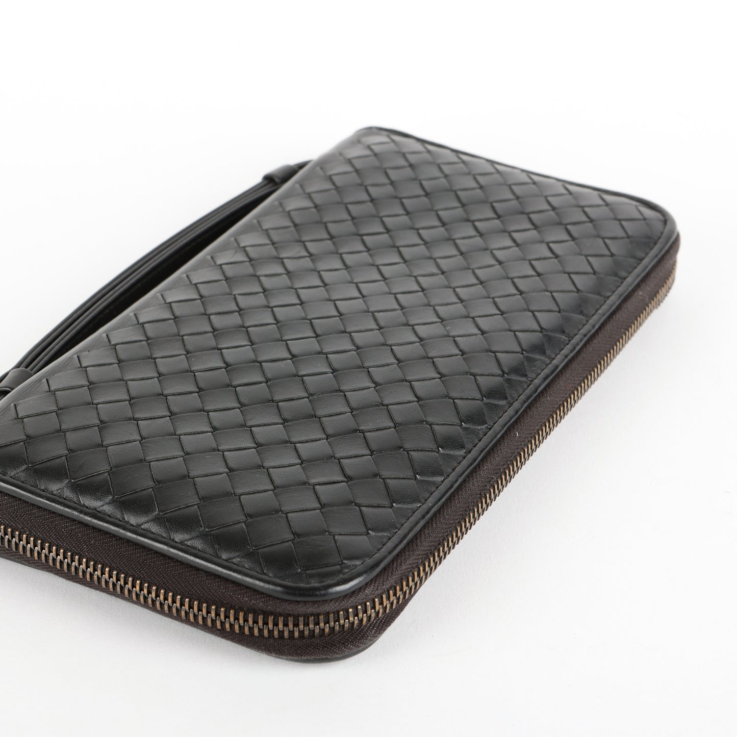 Intrecciato Travel Organizer Wallet, Black Calfskin