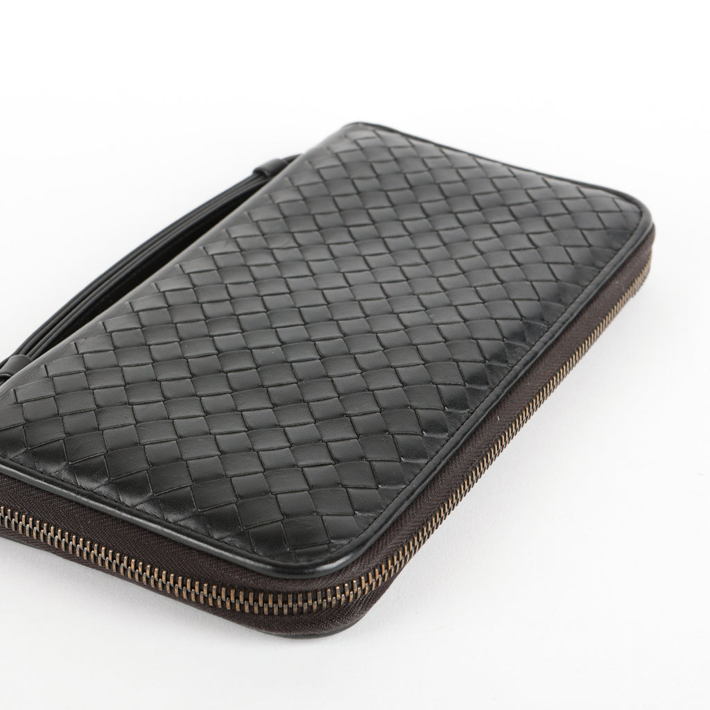 Intrecciato Travel Organizer Wallet, Black Calfskin