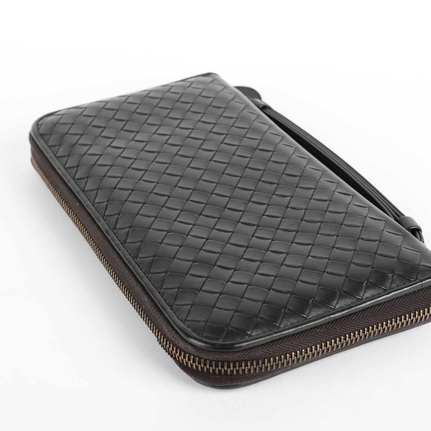 Intrecciato Travel Organizer Wallet, Black Calfskin