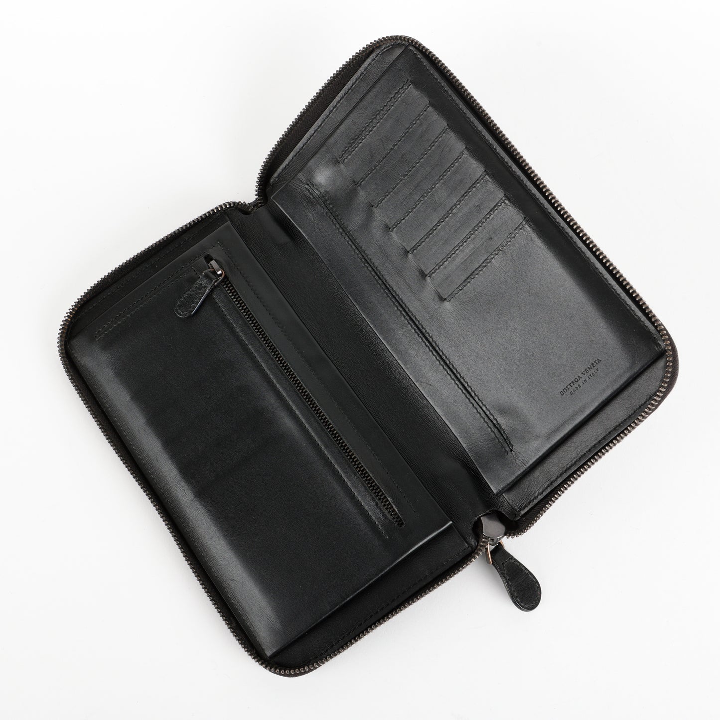 Intrecciato Travel Organizer Wallet, Black Calfskin