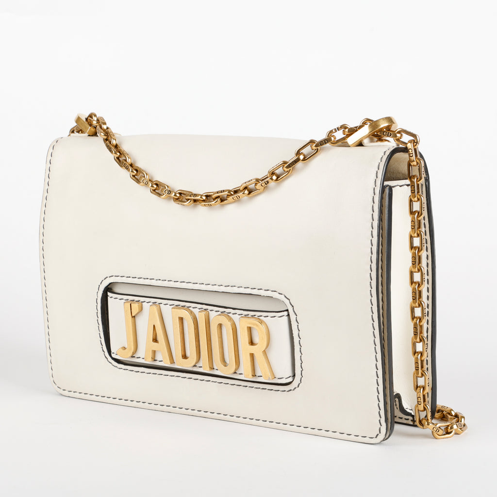 Medium J'adior Flap Bag, Cream Calfskin