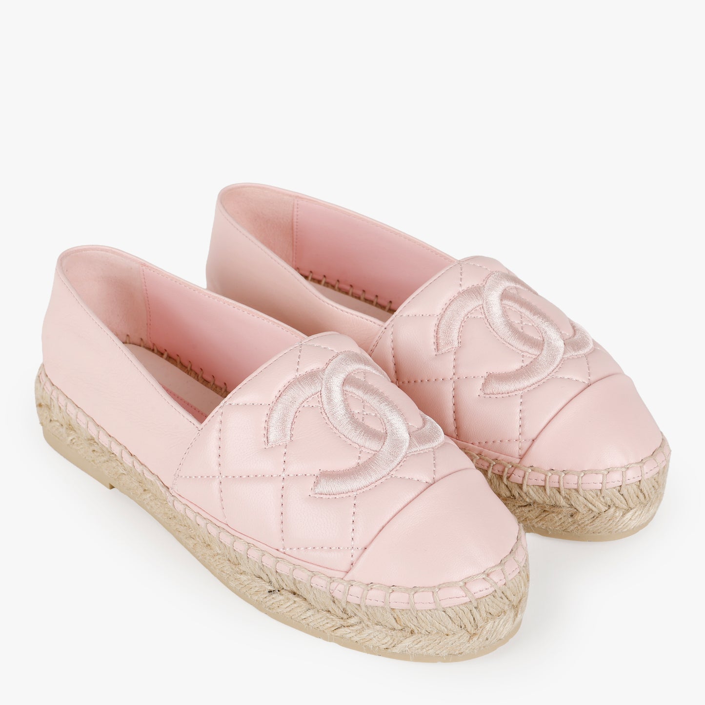 CC Quilted Espadrilles, Pink Lambskin Size: 35 (US 5)
