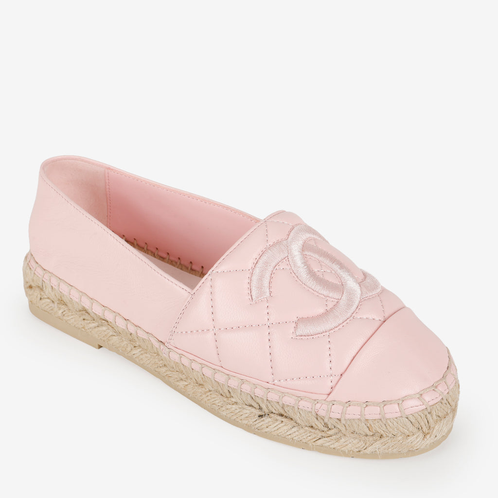 CC Quilted Espadrilles, Pink Lambskin Size: 35 (US 5)