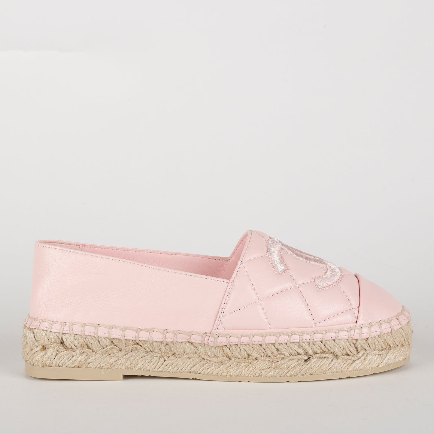 CC Quilted Espadrilles, Pink Lambskin Size: 35 (US 5)