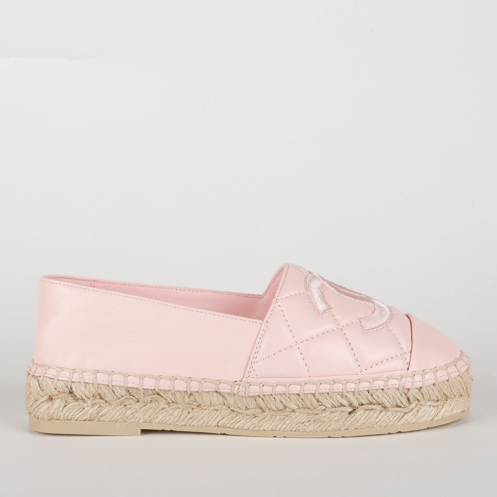 CC Quilted Espadrilles, Pink Lambskin Size: 35 (US 5)
