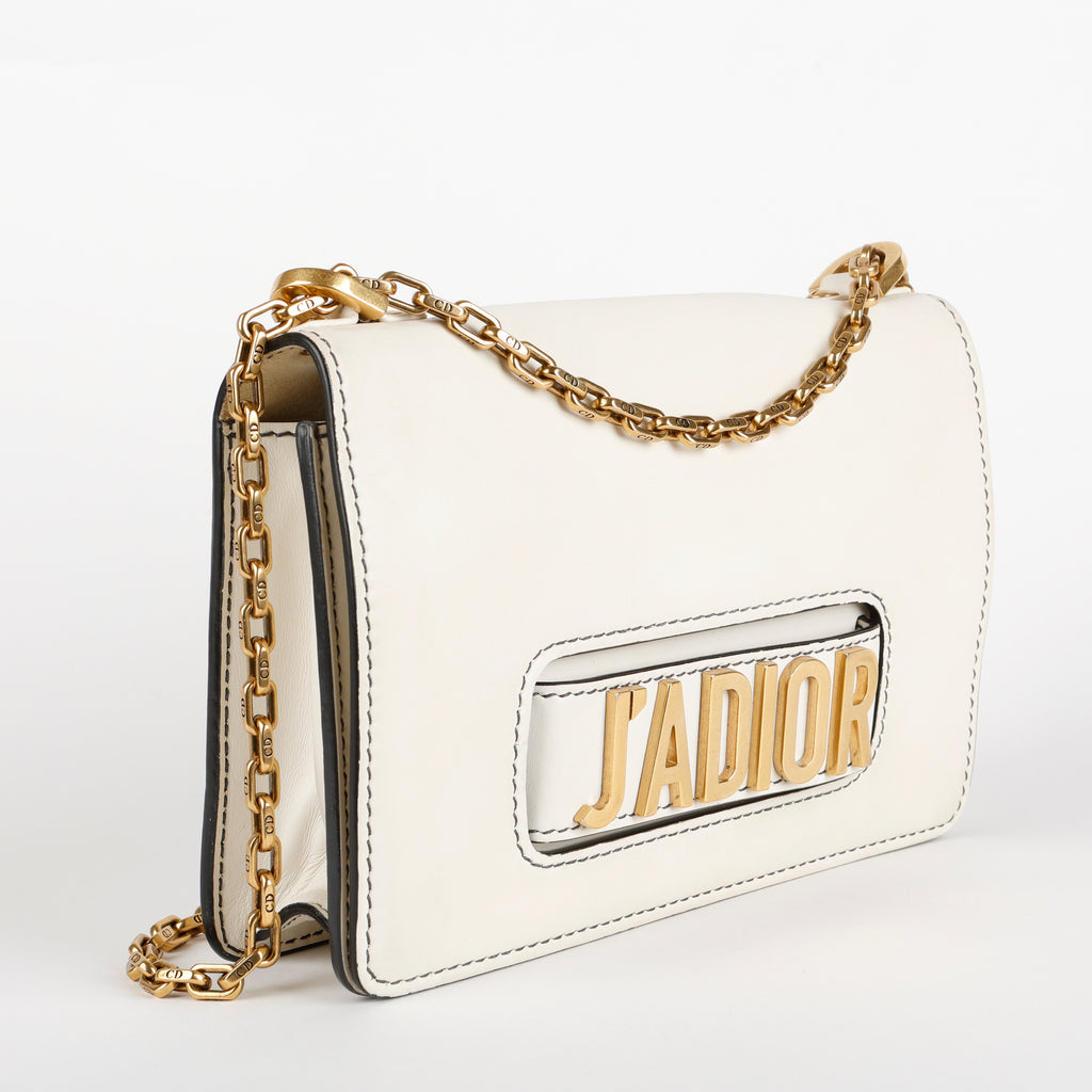 Medium J'adior Flap Bag, Cream Calfskin