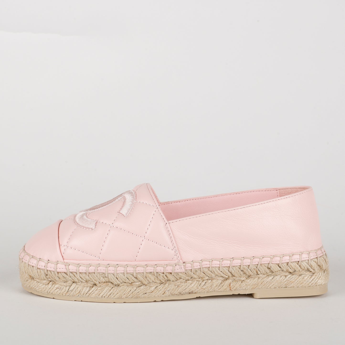 CC Quilted Espadrilles, Pink Lambskin Size: 35 (US 5)