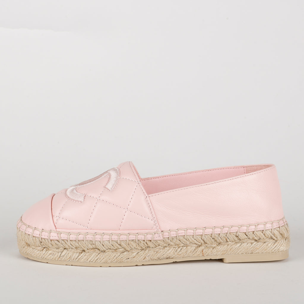 CC Quilted Espadrilles, Pink Lambskin Size: 35 (US 5)