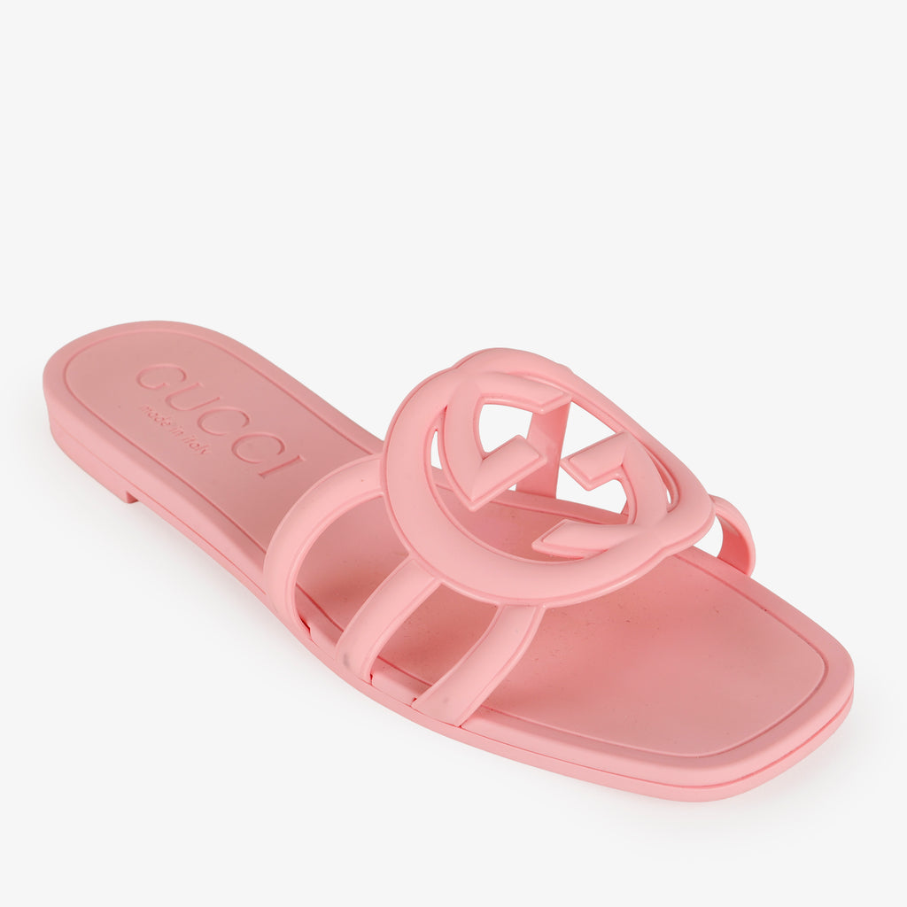 GG Logo Rubber Slides, Pink Size: 35 (US 5)