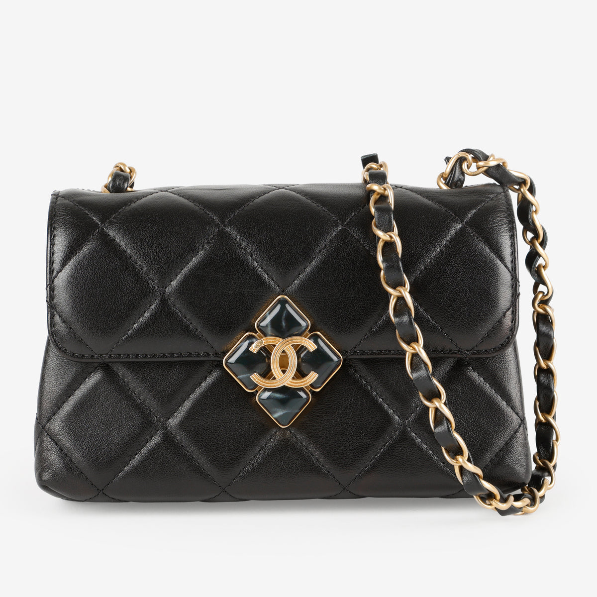 Mini Diamond Lock Flap, Black Lambskin