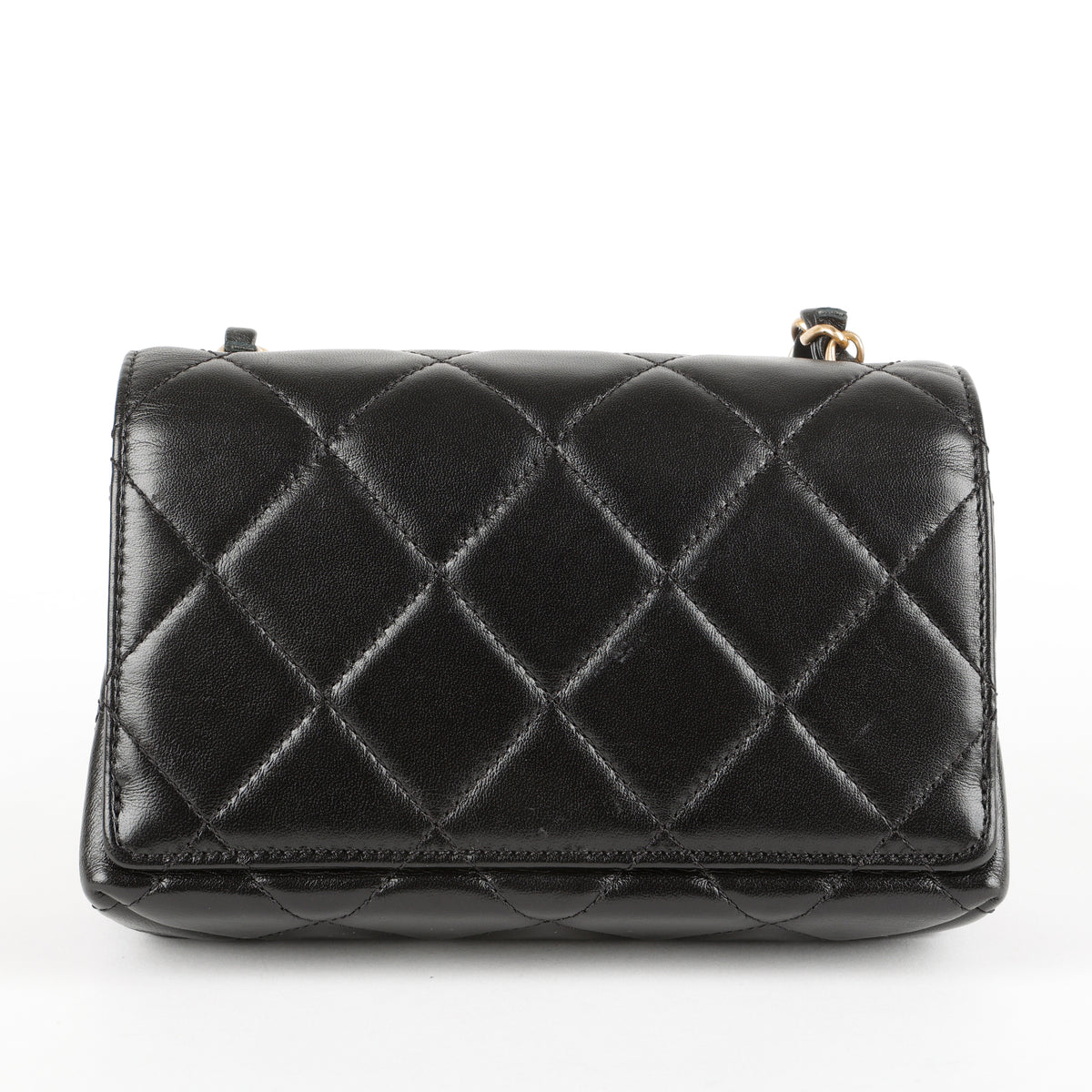 Mini Diamond Lock Flap, Black Lambskin