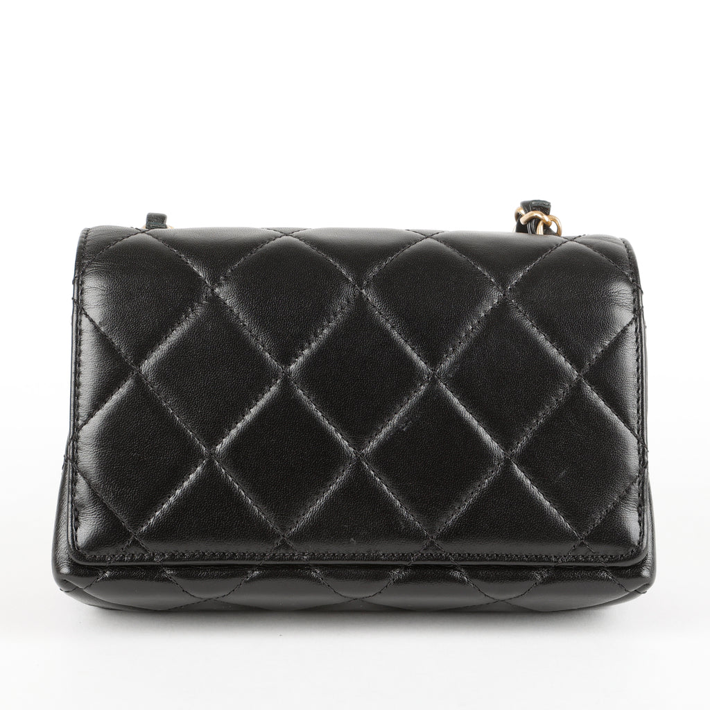 Mini Diamond Lock Flap, Black Lambskin