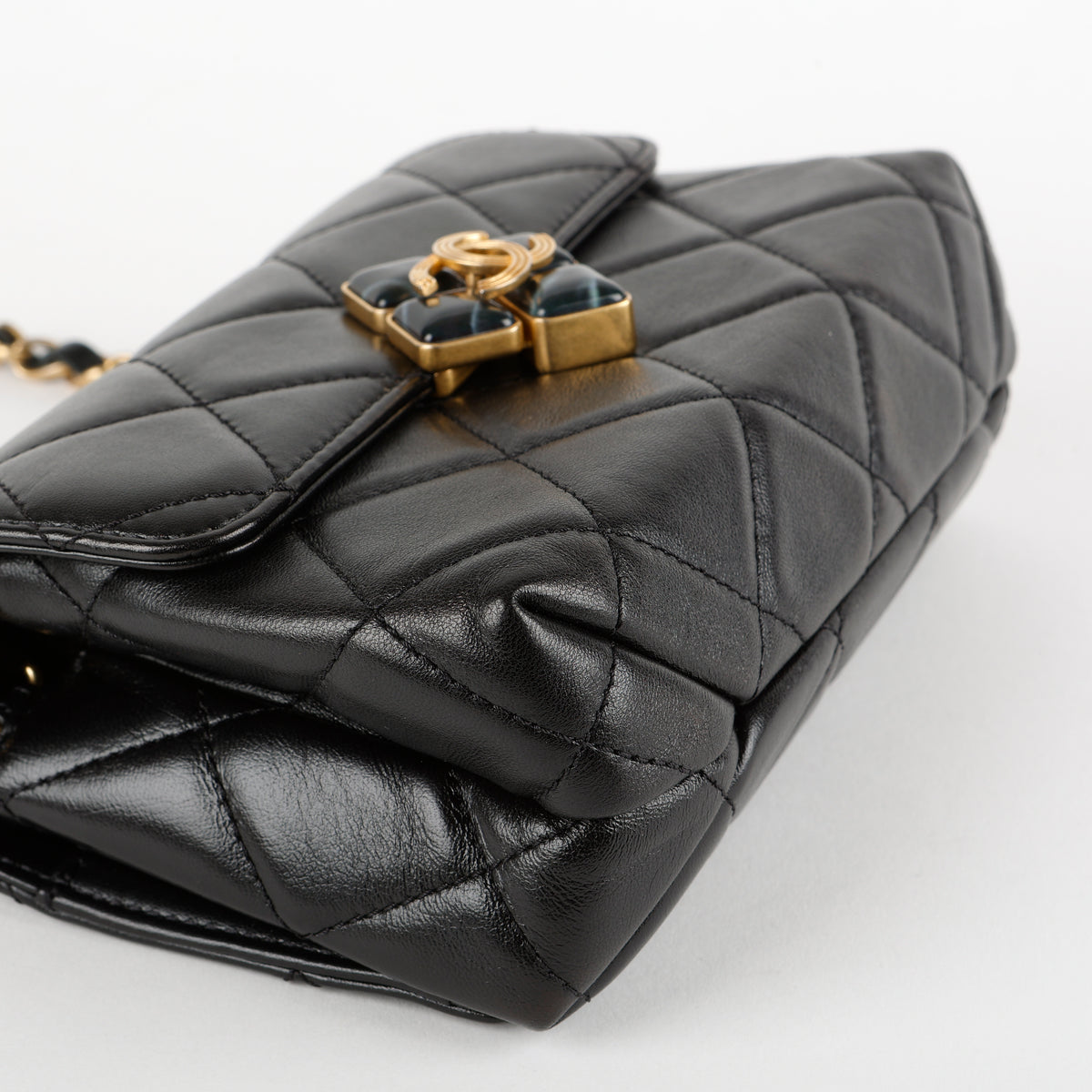 Mini Diamond Lock Flap, Black Lambskin