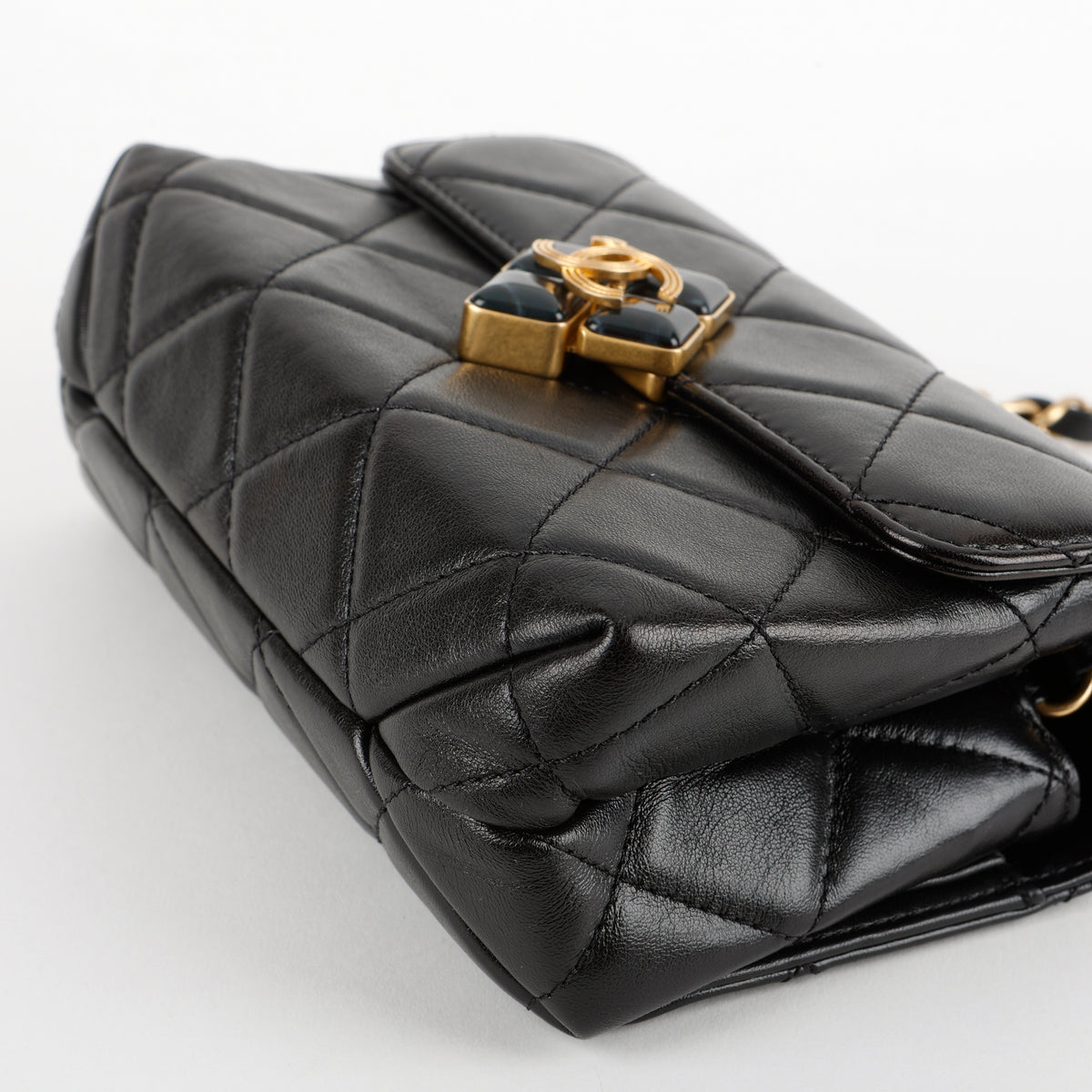 Mini Diamond Lock Flap, Black Lambskin