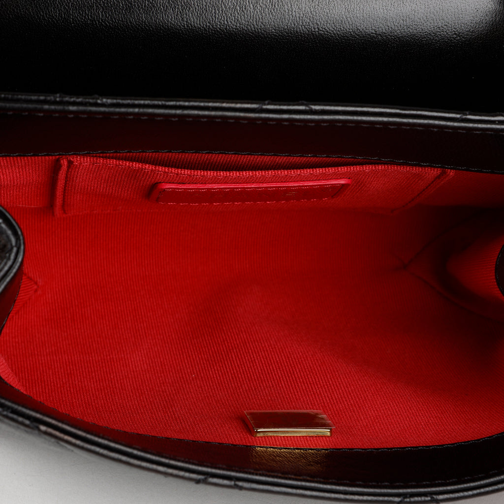 Mini Diamond Lock Flap, Black Lambskin