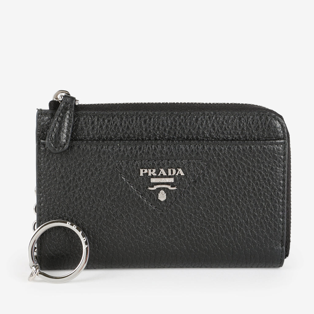 Triangle Logo Zip Key Holder, Black SHW