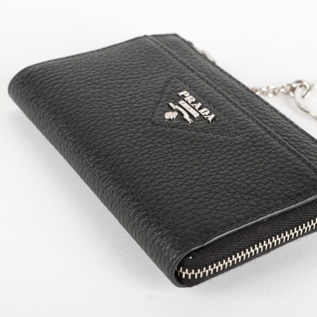 Triangle Logo Zip Key Holder, Black SHW