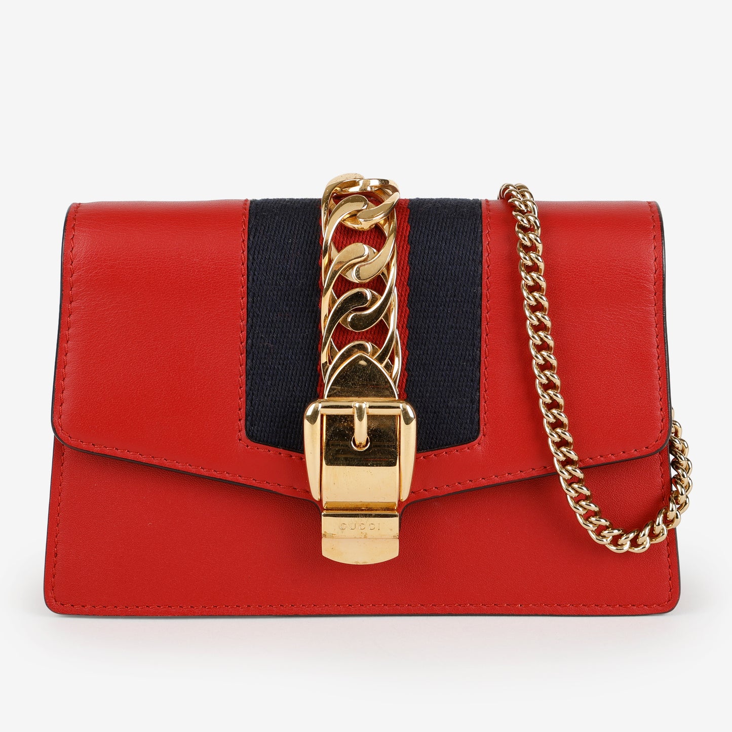 Super Mini Web Sylvie on Chain, Red Calfskin