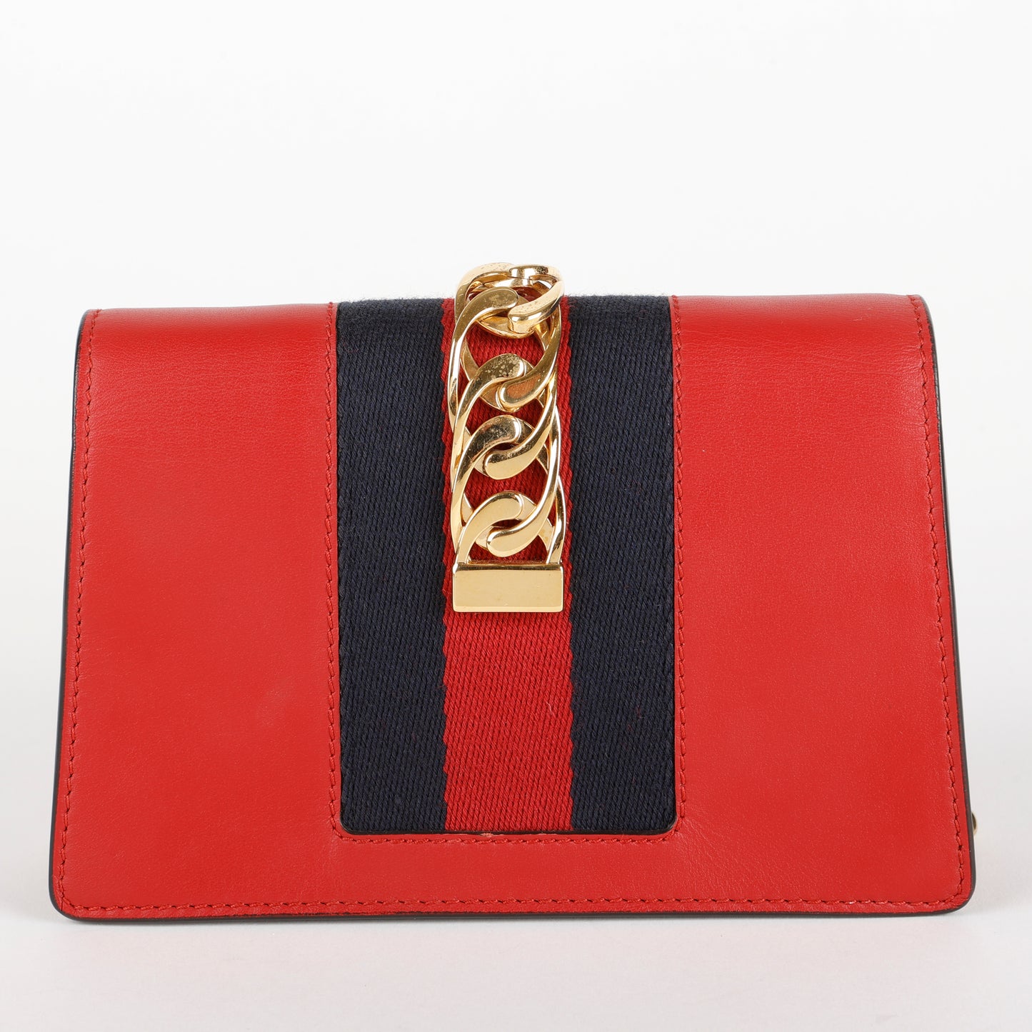 Super Mini Web Sylvie on Chain, Red Calfskin