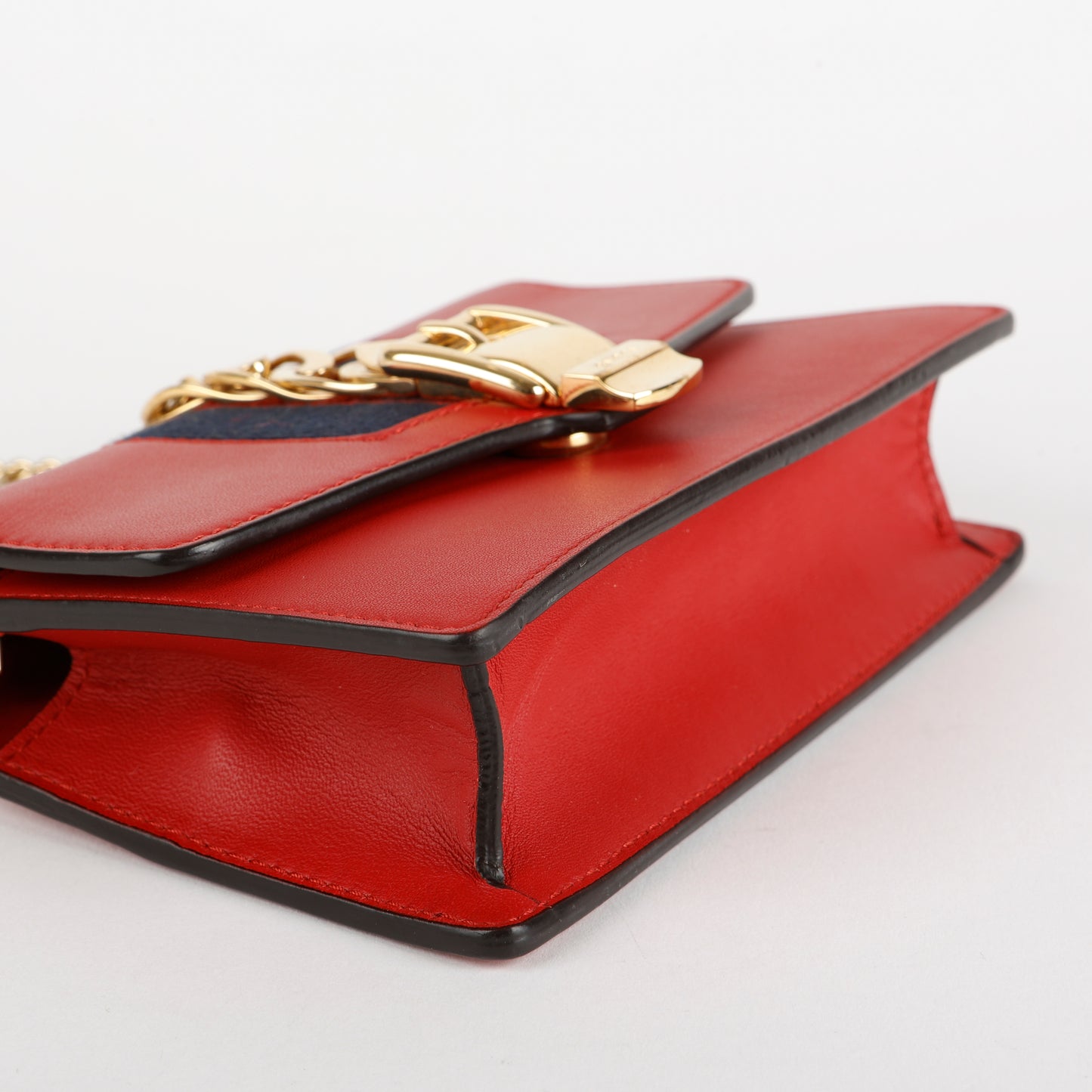Super Mini Web Sylvie on Chain, Red Calfskin