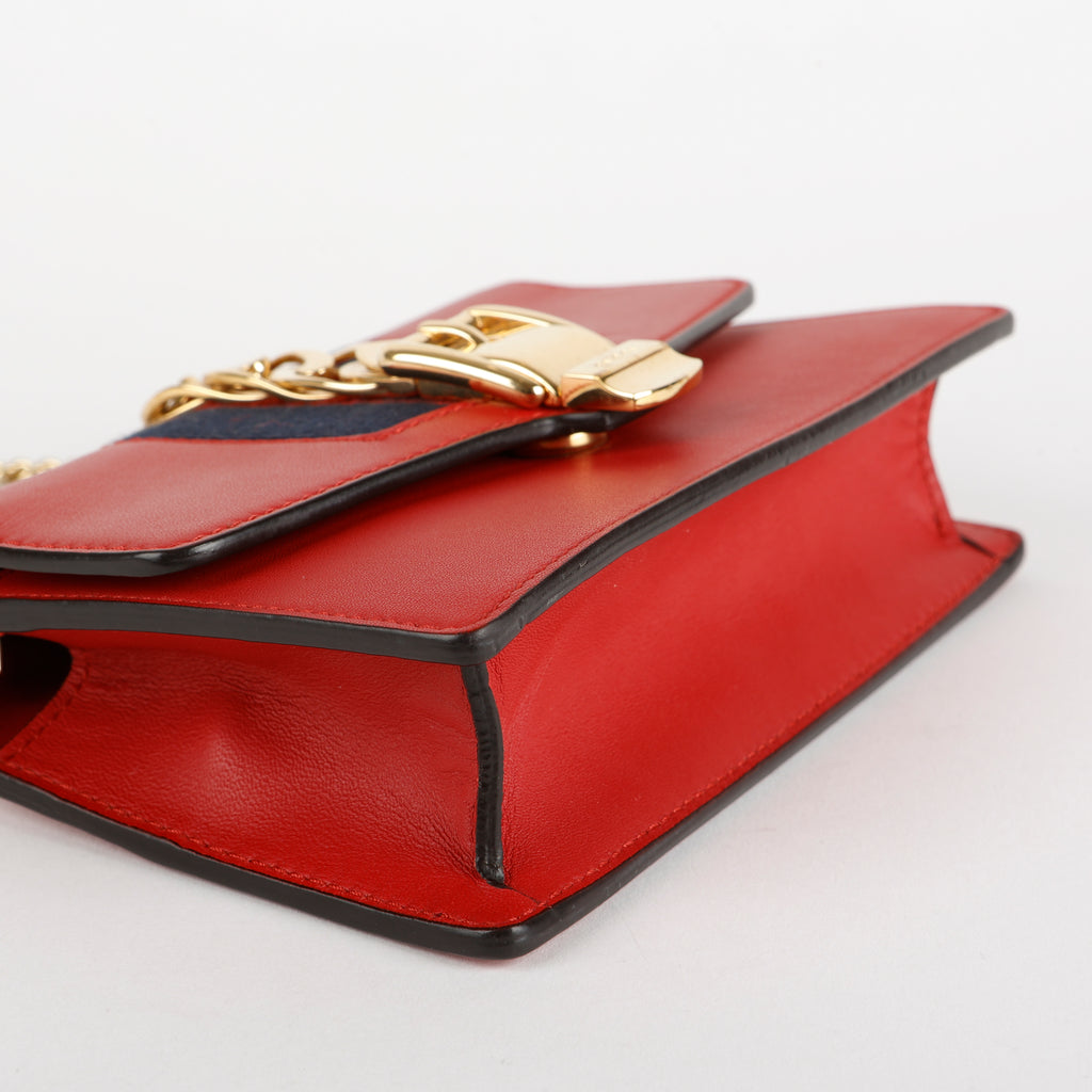 Super Mini Web Sylvie on Chain, Red Calfskin