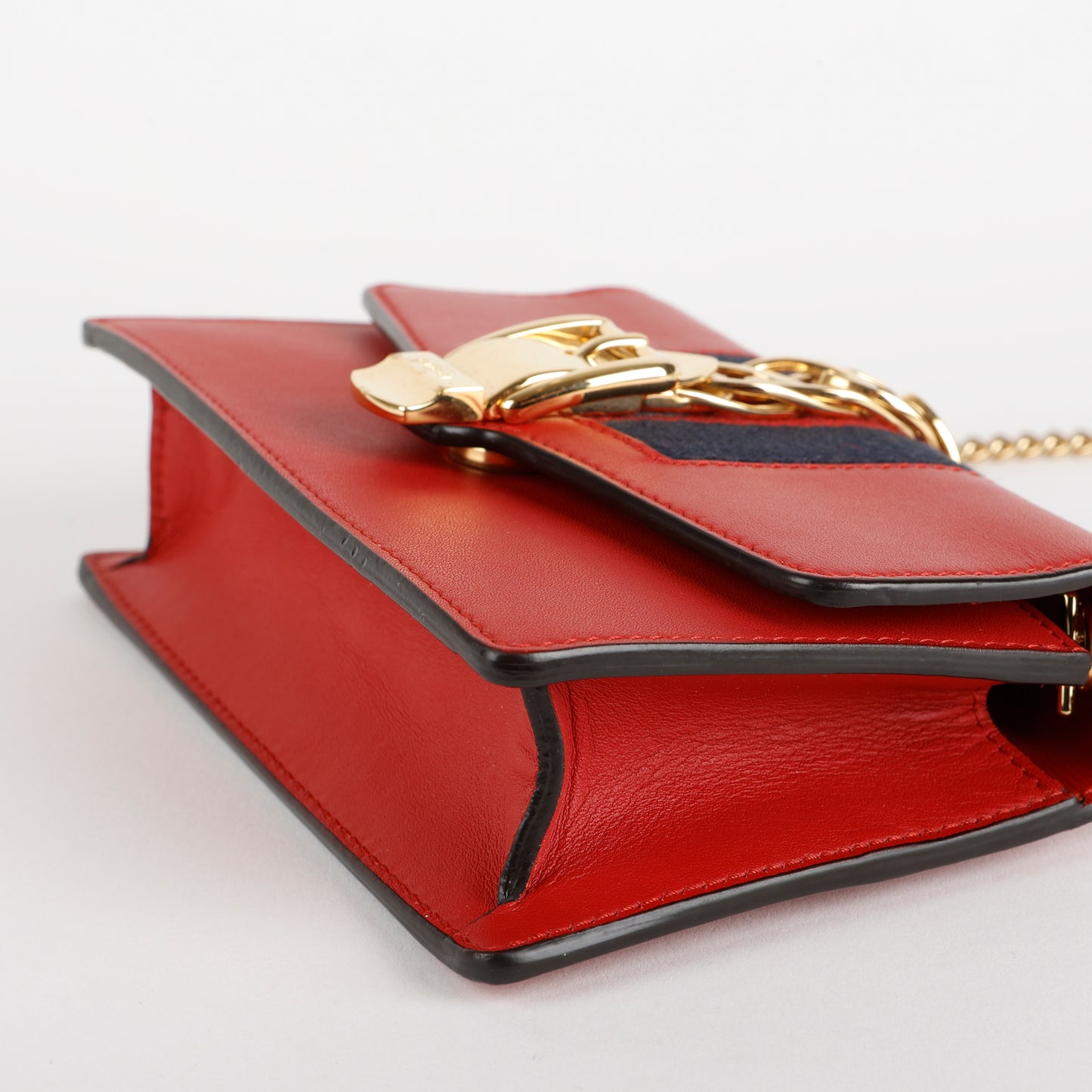 Super Mini Web Sylvie on Chain, Red Calfskin