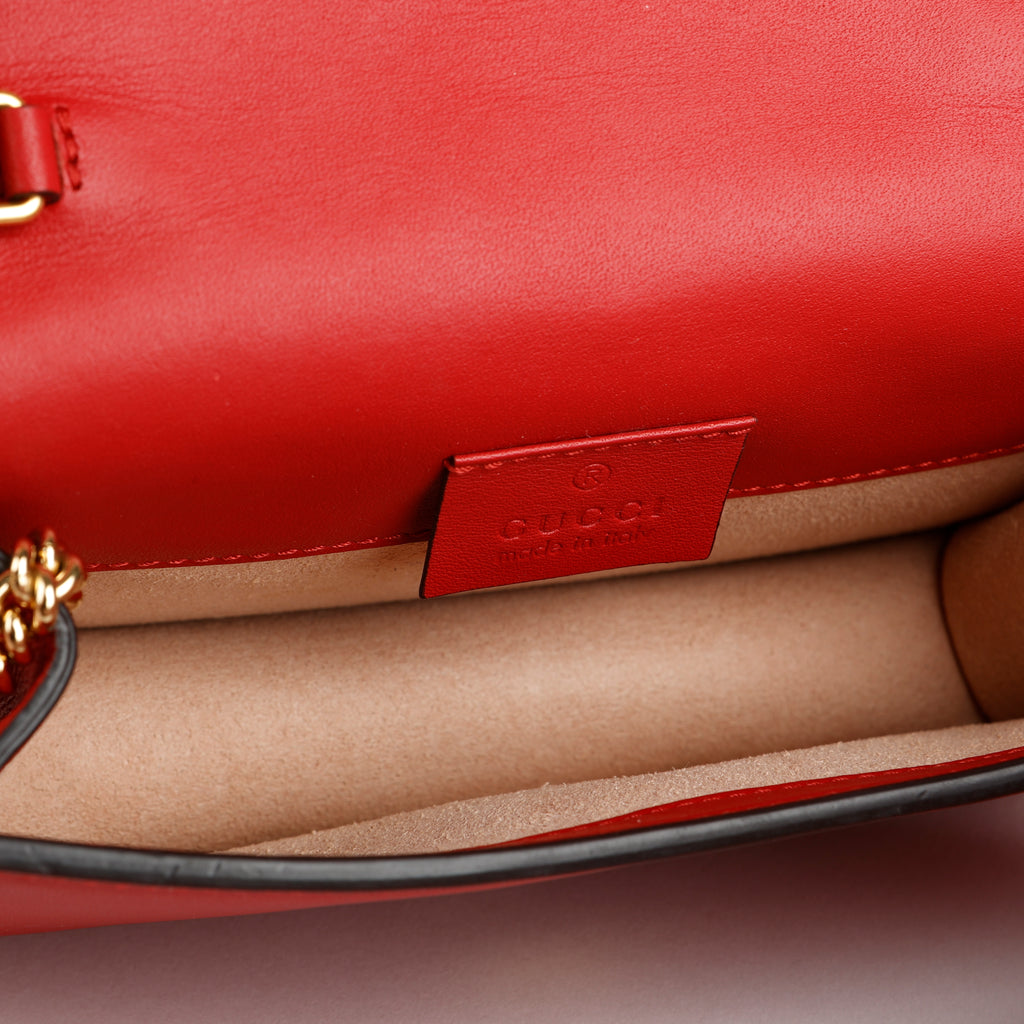 Super Mini Web Sylvie on Chain, Red Calfskin