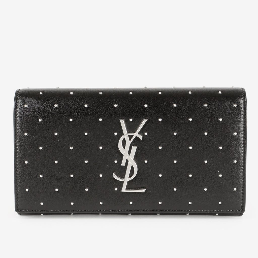 Studded Kate Flap Wallet, Black/Silver