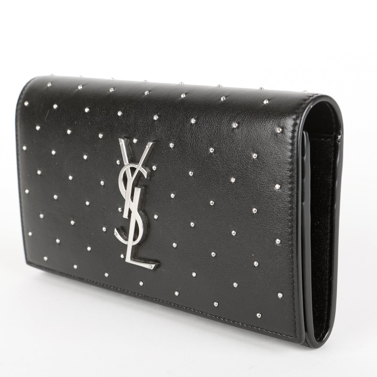 Studded Kate Flap Wallet, Black/Silver