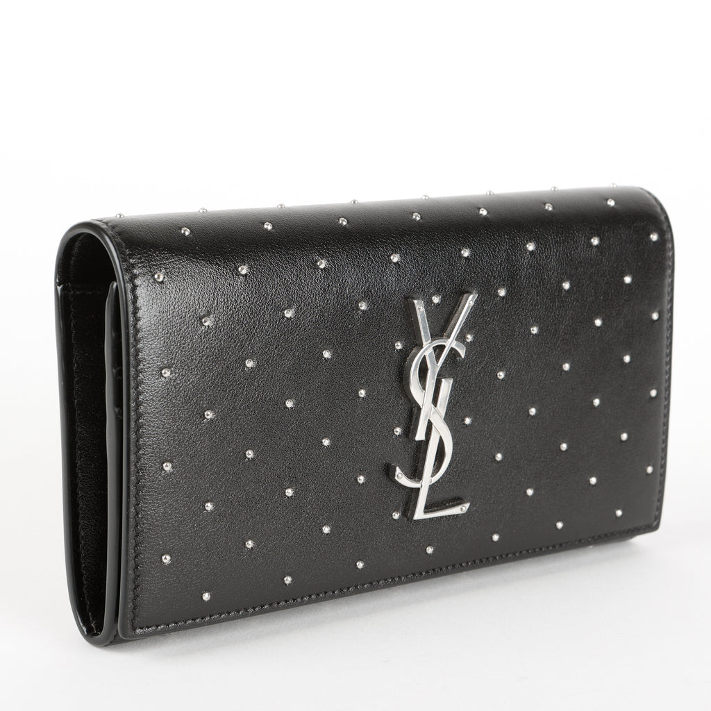 Studded Kate Flap Wallet, Black/Silver