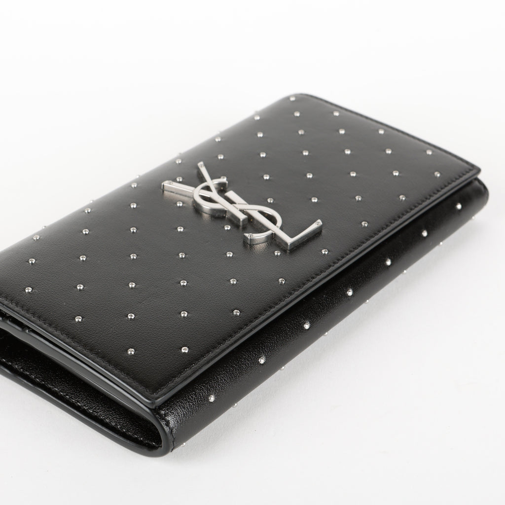 Studded Kate Flap Wallet, Black/Silver