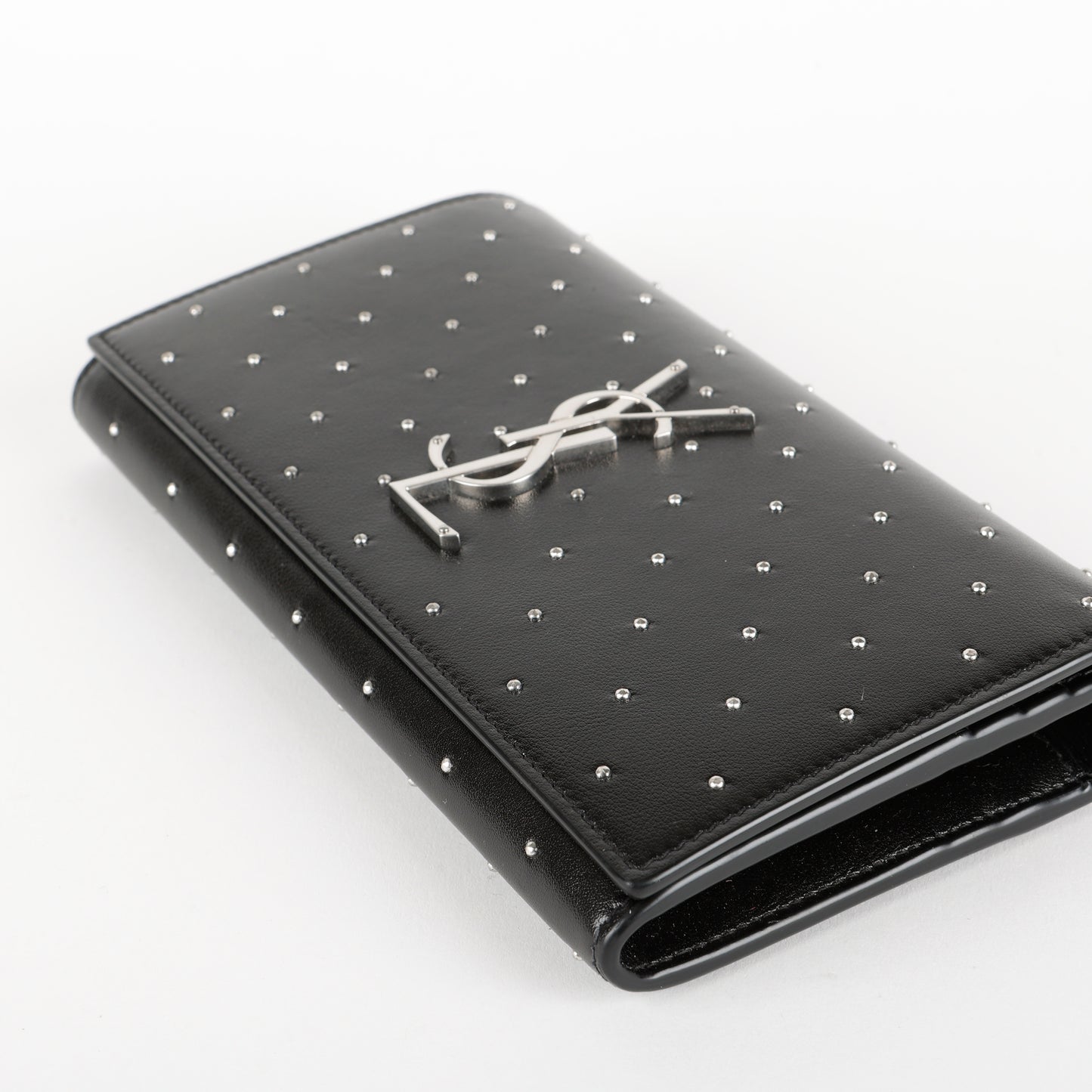 Studded Kate Flap Wallet, Black/Silver