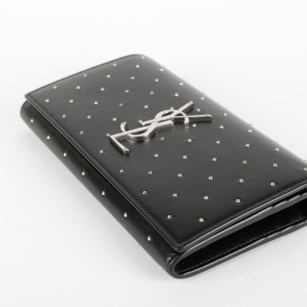 Studded Kate Flap Wallet, Black/Silver